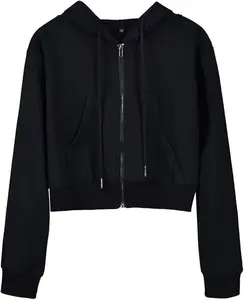 Yimoon Zip Up Hoodie Women Cropped Casual Sweatshirts Workout Long Sleeve Drawstring Hooded Jacket Crop Tops Stylish Versatile Comfort Functionality