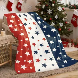 1Pc Patriotic American Flag Star-Spangled Fleece Blanket Red, White Blue Star Pattern, Soft Cozy Throw For Living Room Or Bedroom Dcor, All-Season Comfort, Machine Washable