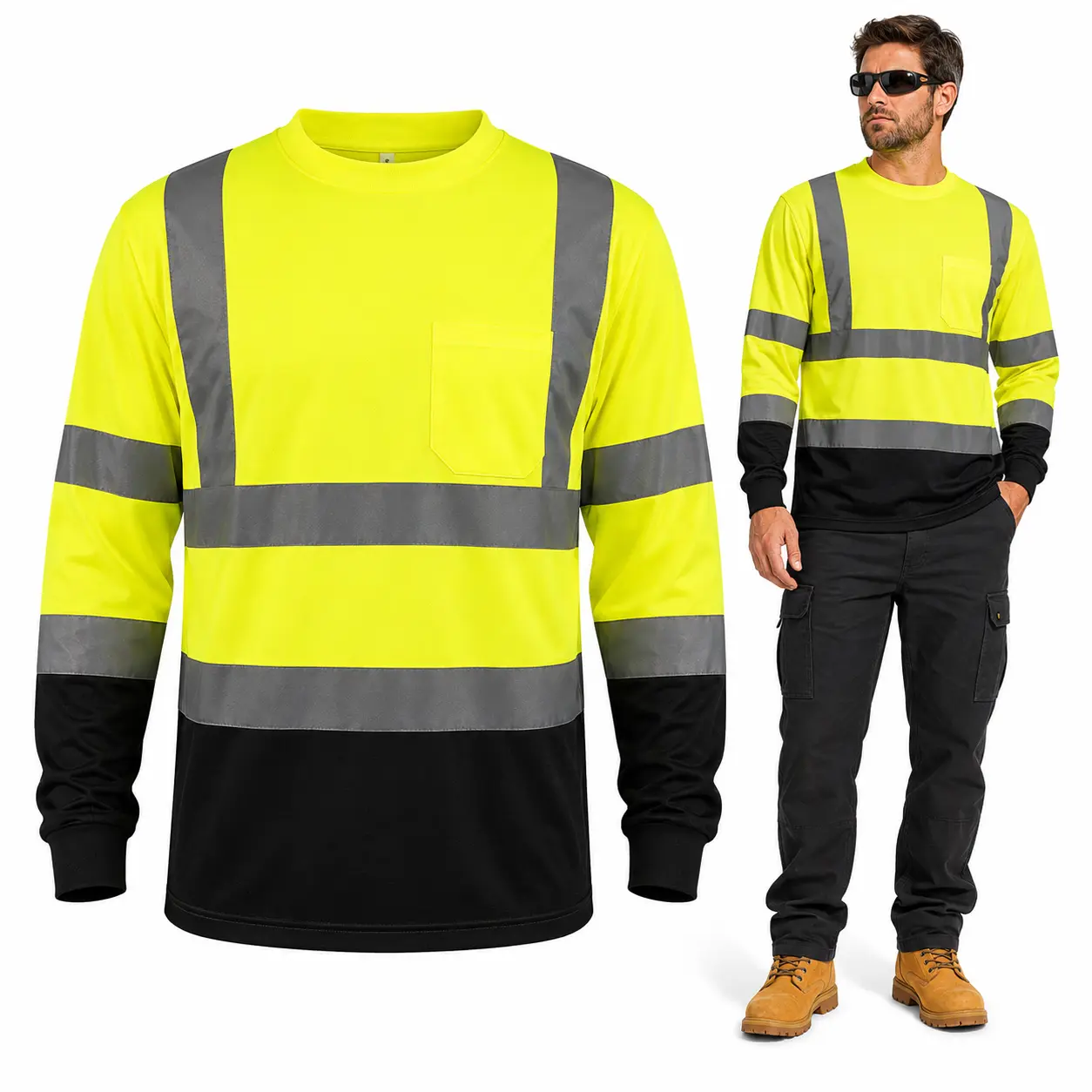High Visibility Reflective Work Shirt for Men | Long Sleeve Hi Vis Safety Shirt