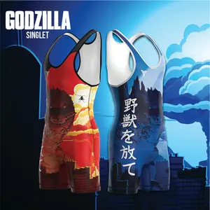 Godzilla Wrestling Singlet - Red and Blue Ver 1