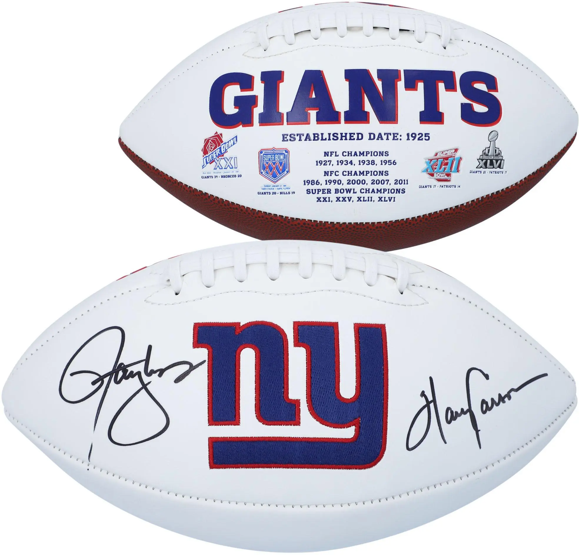 Lawrence Taylor & Harry Carson New York Giants Autographed White Panel Football - Fanatics Authentic Certified