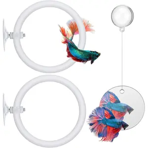 2 count Betta Fish Exercise Ring, 2 Exercise  Ring and 1 Fish Mirror with Balls Betta Enrichment Toys with Suction Cup for Small Medium Fishes Bettas Aquarium, White