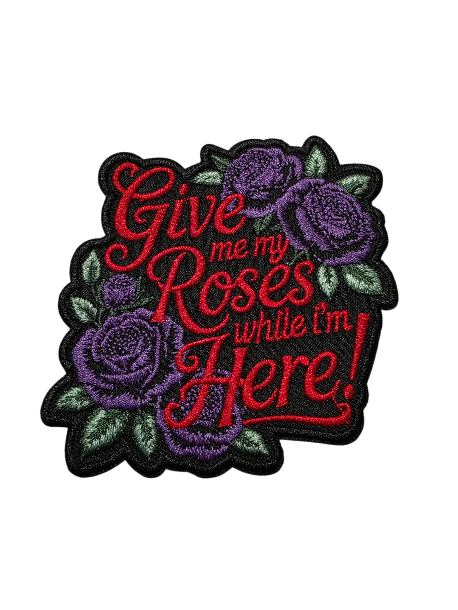 Patch Party Club "Give Me My Roses" Purple Embroidered Patch with 3M Backing, Size 3.5", for Clothing, Jackets, Hats, Bags & Backpacks
