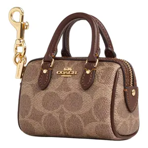 Coach Mini Handbag for Women – Logo-Zip Closure Coated Canvas and Smooth Leather with Gold and Tan Accents