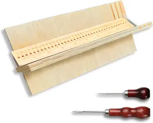 Portable Style A Wood Book Binding Cradle with 2 Awls, Punching Cradle with Piercing Guide, DIY Book Craft Bookbinding Tools and Supplies