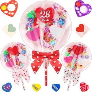 Childrens Valentines Day Gift 28 Piece Lollipop Giant Colorful Stationery Set Includes Gift Cards Pencils Stickers Erasers and Pencil Sharpeners Suitable for Classroom School Exchange Birthday Party Gifts Valentine's