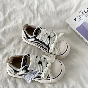 Chunky Distressed Shoes - Closed Design, White Color, Black Detail, Casual Style, Ideal for grunge look Sneaker Footwear