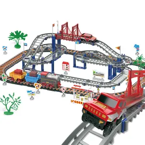 Electric Train Set For Kids With Train Tracks Set Car Tracks Lights Up Bridge Road Sign Realistic Sound Train Track Accessories Playset Boy Toys Birthday Kids Toys For Halloween Decorations