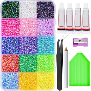 18000PCS Nail Rhinestones for Crafting, Multicolor 3mm Flatback Rainbow Gems, Bedazzling Crystal with 4Pcs 2.5g Jewelry Glue for DIY Crafts Clothing Shoes Nail Art,Stocking Stuffers Gifts