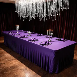 Stretch Table Skirt for Rectangle Tables, Elastic Banquet Table Cover with Ruffle Edge for Wedding, Party, Meeting, Office and Event Decor