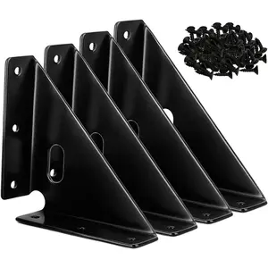 Heavy Duty Gusset Joints 4 count, Trapezi Corner Code, Bracket Corner Brace Bracket Fasteners, Furniture Shelf Support Joint Fasteners for Table, Chair Cabinet Bed Stabilization (Black)