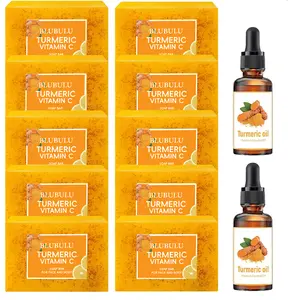 Lemon Turmeric & Kojic Brightening Cleansing Soap & Turmeric Essential Oil with Soap Saver Bags, Moisturizing Skin Care Set for Women Men Face & Body Wash #Summervibes