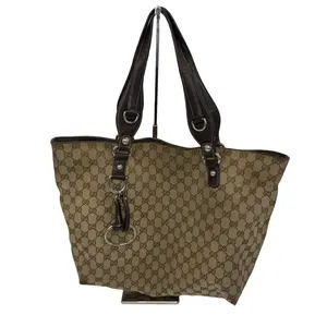 Pre-owned GUCCI GG Canvas with Leather Trim Tote Bags GG Icon Bit Tote Classic Monogram Canvas with Leather Trim, Lightweight & Spacious, Ideal for Everyday Use, Long Shoulder Straps, Roomy Interior