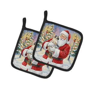 Carolines Treasures FNT1155PTHD 7.5x7.5 in. Fabric Siamese Cat & Santa Claus Christmas Animal Pot Holder Set (2-Pack) - Oven-Safe Kitchen Bakeware for Cooking and Baking, Machine-Washable, Hanging Feature, Thanksgiving-Ready