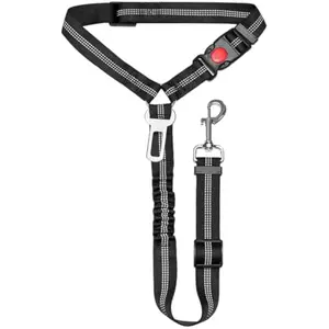 Dog Seat Belt Harness for Car, Removable 3-in-1 Pet Seatbelt Leash, Retractable & Reflective Tether Secures to Headrest – Adjustable Restraint for Dogs (Black, 1pc)