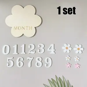 1 Set Wooden Baby Milestone Cards – Flower-shaped monthly milestone markers from 1 month to 1 year. Cute wooden photo props for pregnancy journey, newborn photography and baby growth memory keepsakes, includes adhesive dots.