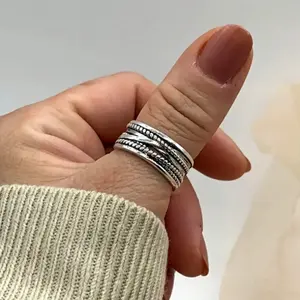 Twisted Hollow Adjustable Ring – Minimalist Open Band Statement Ring, Unisex Unique Design Jewelry