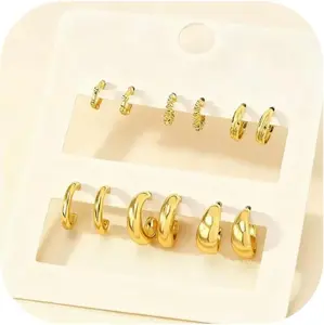 14k gold-plated earrings set, circular twisted drop-shaped earrings - suitable for women to wear. Non-allergenic circular drop-shaped earrings - suitable for party outfits. Fashionable accessories. Beautiful gift.