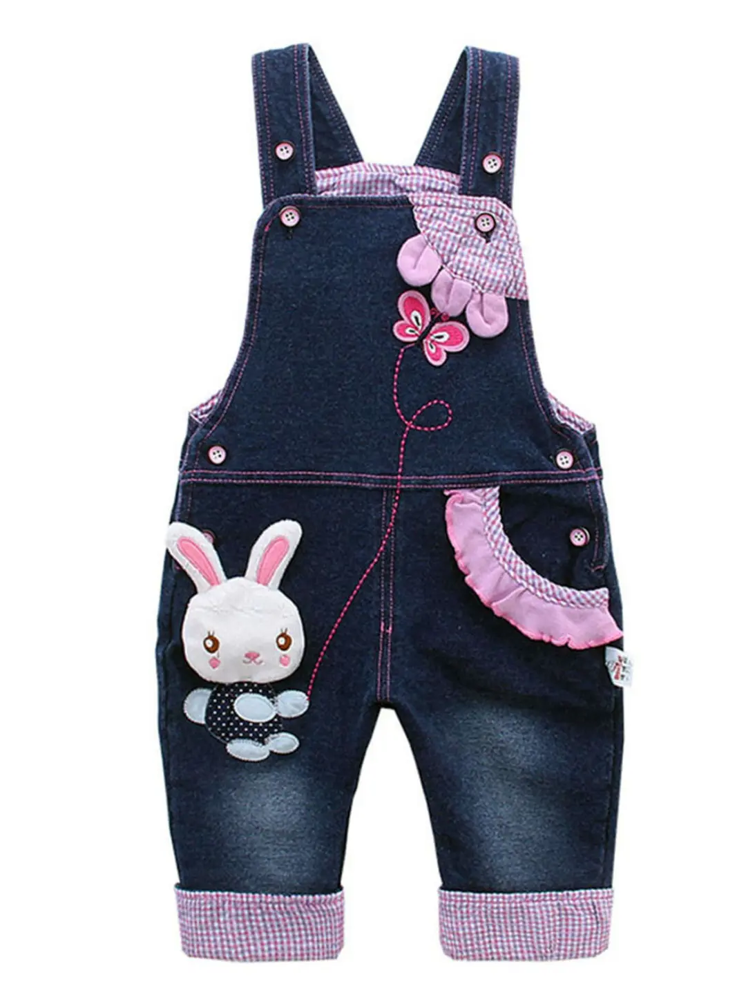 Kidscool Space Girls' Casual Denim Overalls, Soft Cotton Blend with 3D Bunny Design and Adjustable Straps for Baby Toddlers, Sizes 6M-4T, Kids Clothing Girls, Bodysuit Clothes, Animals, Family Photos, Casual Tops
