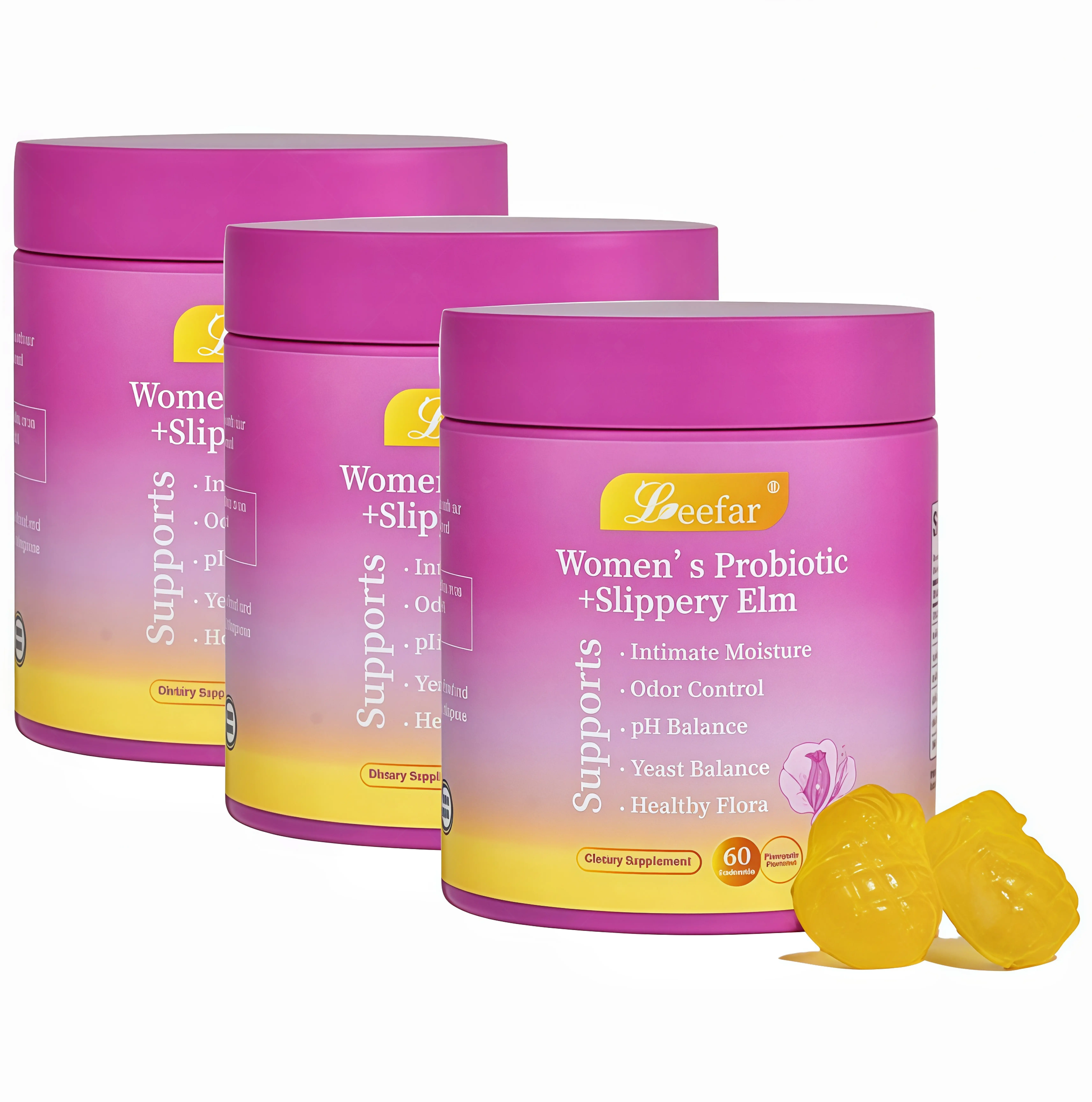 3 Pcs LEEFAR Her Probiotics Gummies BS - All in One Solution with Slippery Elm and Prebiotics & Lactobacillus Probiotic Blend for Women's pH Balance and Dryness Hawaiian Pineapple Gummies Dietary Supplement