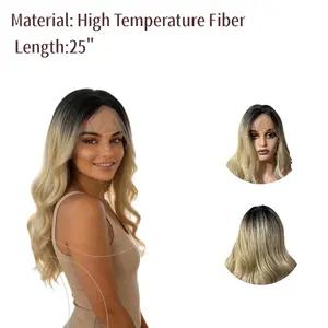 Women's Ombré Wig — 26-Inch Center-Parted Lace Front Wavy Style, Upgraded Fiber Material, Synthetic Wig with Realistic, Natural Appearance — Ideal for Cosplay (26 Inches)