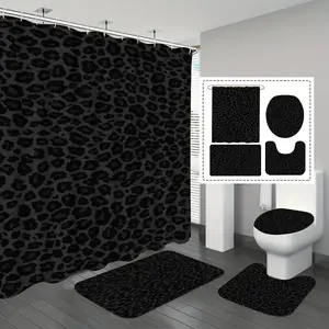 Classic Dark Leopard Print Shower Curtain Set, Waterproof Quick-Dry, Large Size Bathroom Divider, 1/3/4pcs, Modern Style, Bathroom Decoration Accessories
