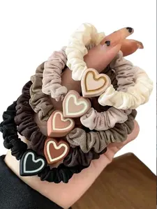 Cute Heart Decor Hair Tie Set, Cute Hair Ties, Casual Simple Hair Accessories for Women & Girls, Minimalist Headwear Suitable for Thick Hair