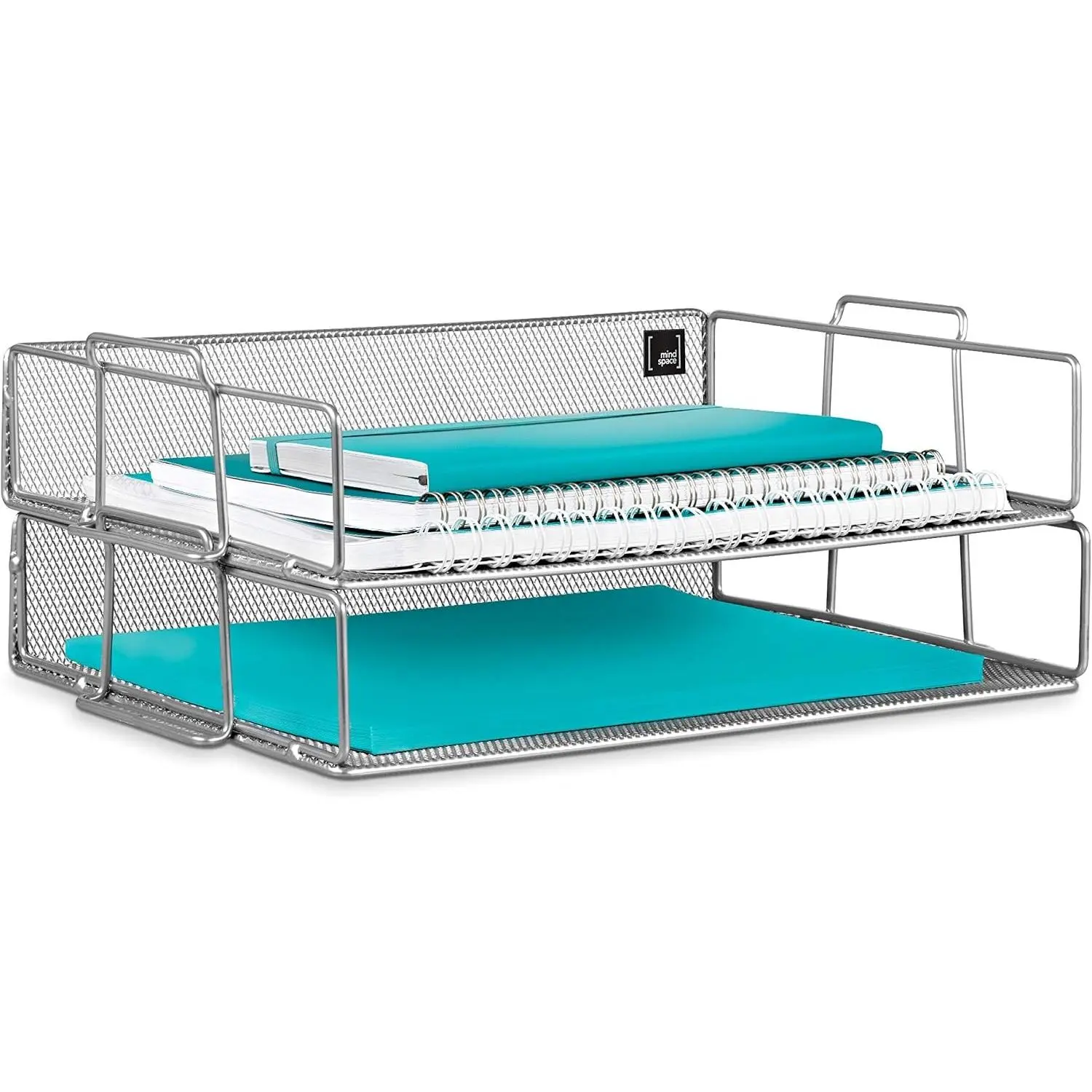2 Tier Stackable Letter Tray | Paper Tray Desk Organizer | The Mesh Collection, Silver
