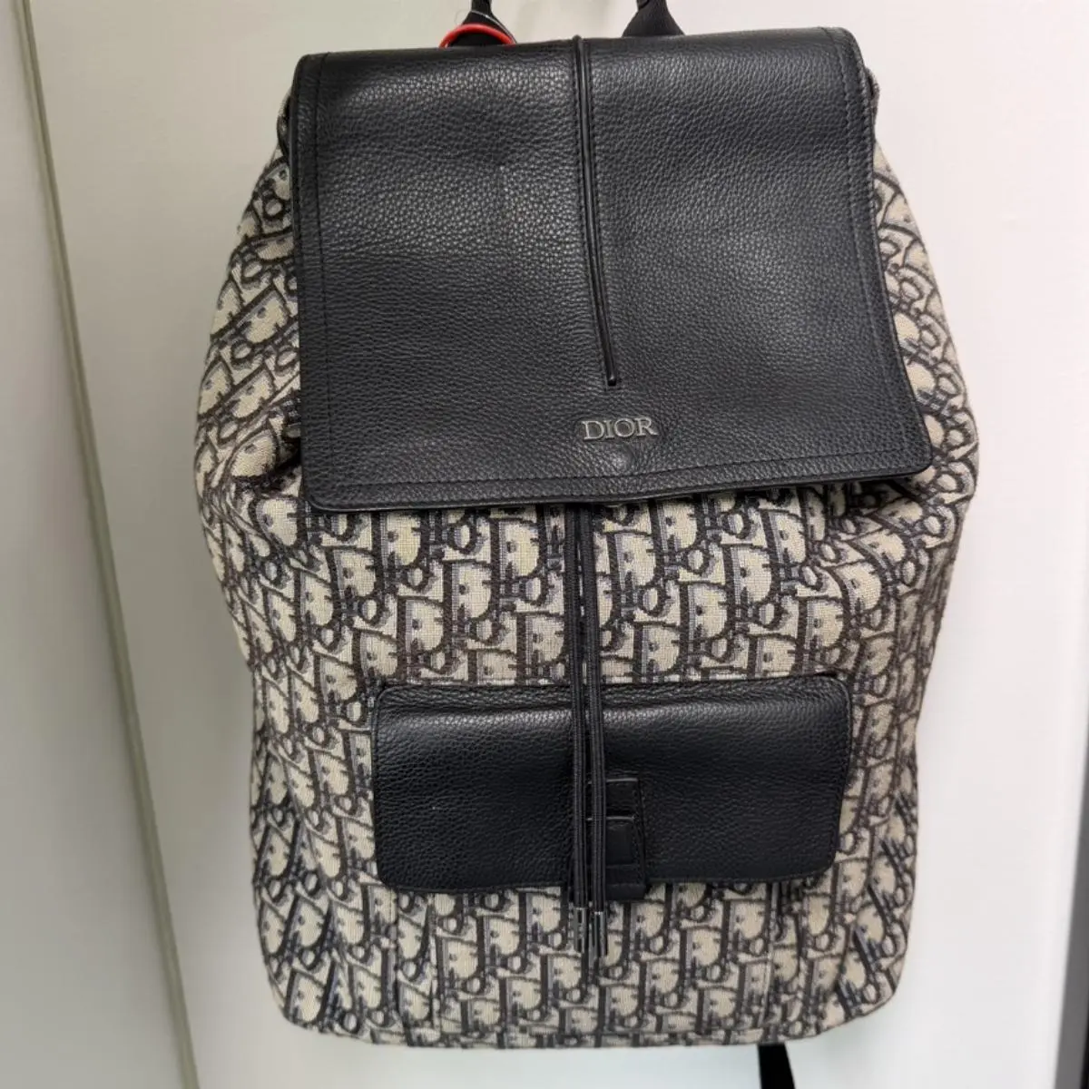 Pre-owned Dior As Shown Backpacks Oblique Canvas Leather Flap Backpack Black di58115gh