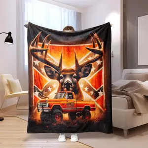 Deer & Pickup Pattern Blanket, Soft Warm Throw Blanket, Air-conditioned Room Blanket, Lightweight Flannel Blanket, Comfortable Nap Blanket for Home and Office, Figure Print Blanket