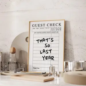 New Years Guest Check Print Retro NYE Aesthetic Modern Bar Cart Decor Trendy Wall Art Funny New Year Poster Preppy Art Room Decor Unframed