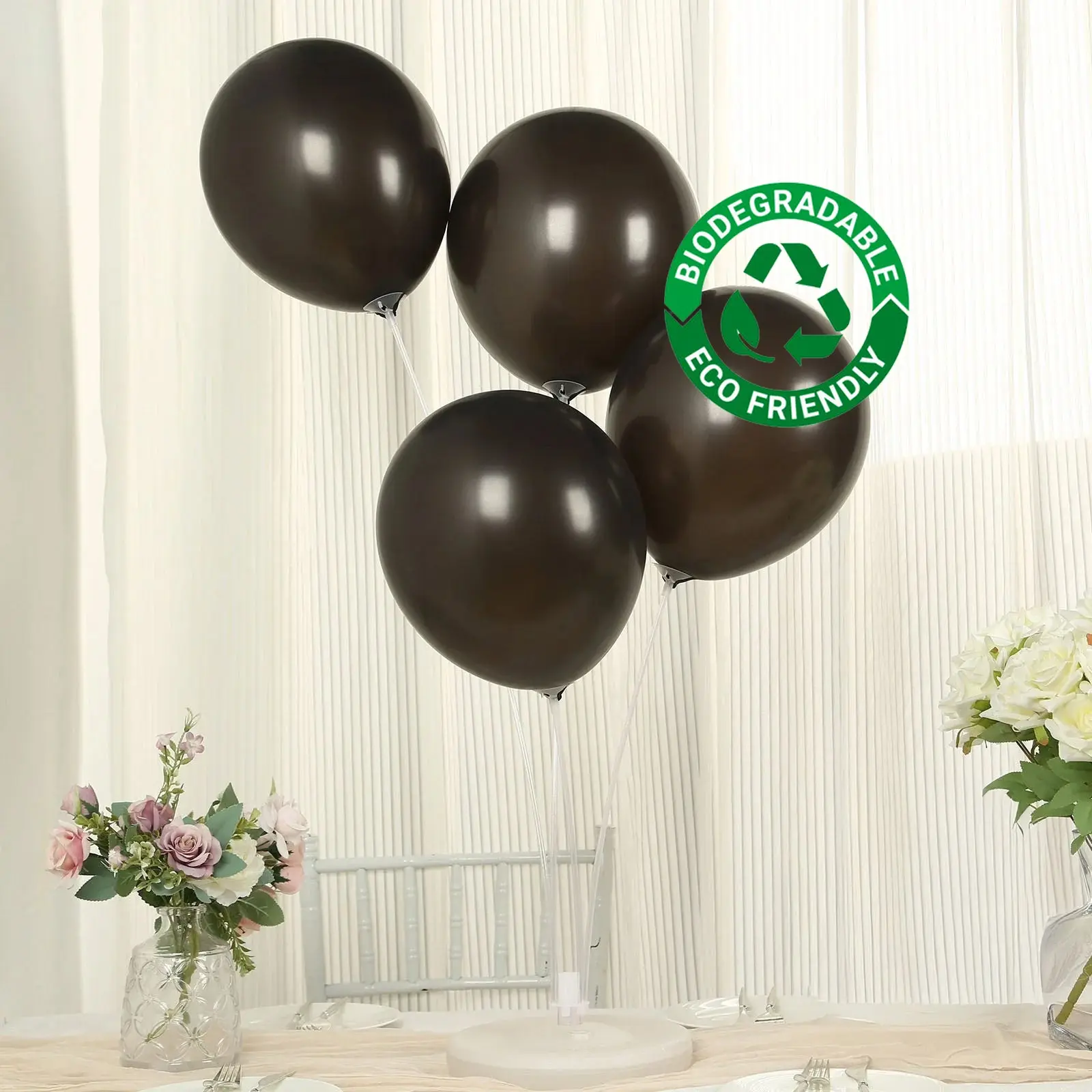 50-Pack 12" Black Biodegradable Latex Balloons - Extra Strong Helium-Compatible, Thick Eco-Friendly Festive Supplies for Photo, Birthday Party Decor