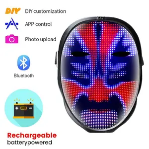 LED Glow Mask with Gesture Sensing and RGB Full Color Variable Lighting for Halloween and Raves