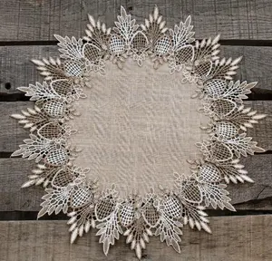Lace Doily Neutral Earth Tones Table Topper Scarf Place Mat Round Doily (16 inch Round)
