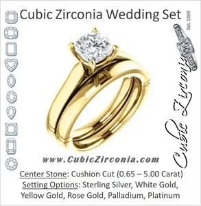 CZ Wedding Set, featuring The Kaela engagement ring (Customizable Cushion Cut Solitaire with Stackable Band)