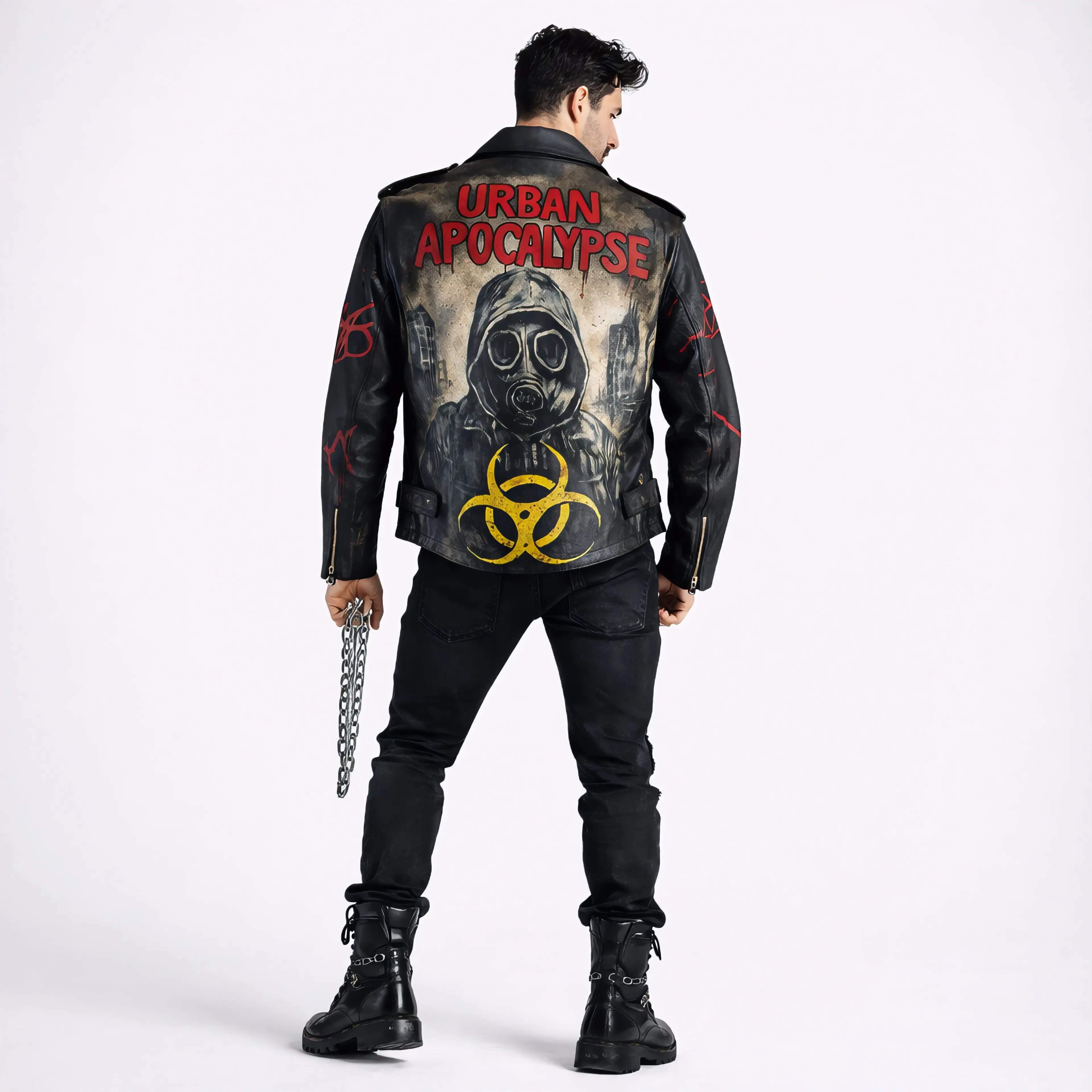 Hand-Painted Men Leather Biker Jacket