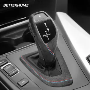 Premium Suede Shift Knob Suit for BMW-Fits 1-6 Series, X3,X5,X6, Etc.-Easy to Install without Modification-Black with Blue and Red Stitching Embellishment