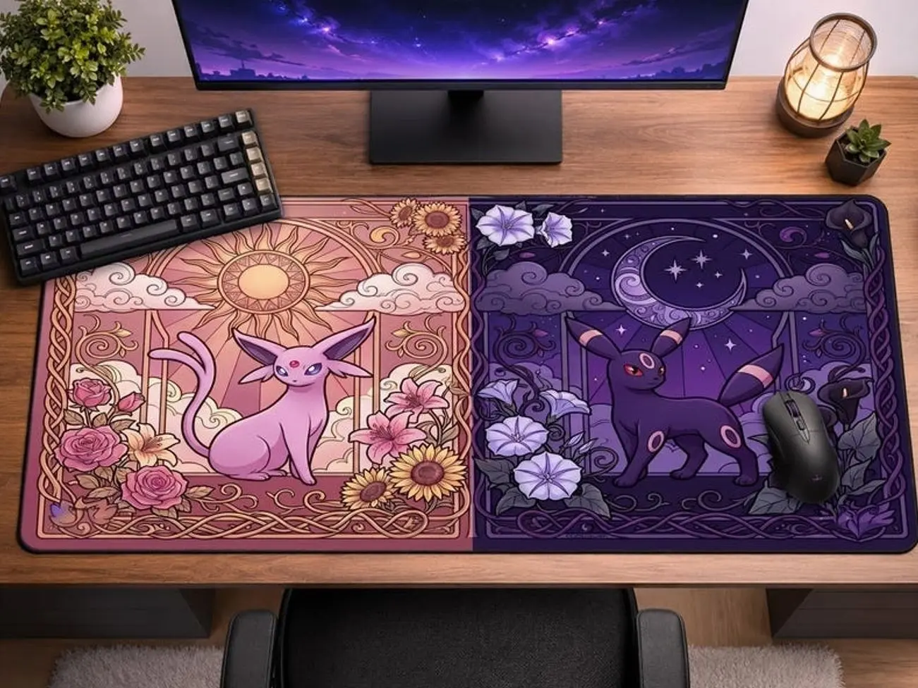 Pokemon Mouse Pad Large Desk Mat Umbreon Espeon Mousepad Cute Purple Anime Desk Mat Gaming Desk Mat Pokemon Gift-3mmThickness,Stitched Edges