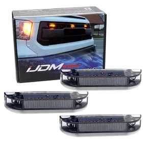 iJDMTOY 3pc Amber LED Center Grille Running Light Kit For 2014-2021 Toyota Tundra w/TRD Pro Grill (Dark Smoke Lens w/Wiring and Hardware)