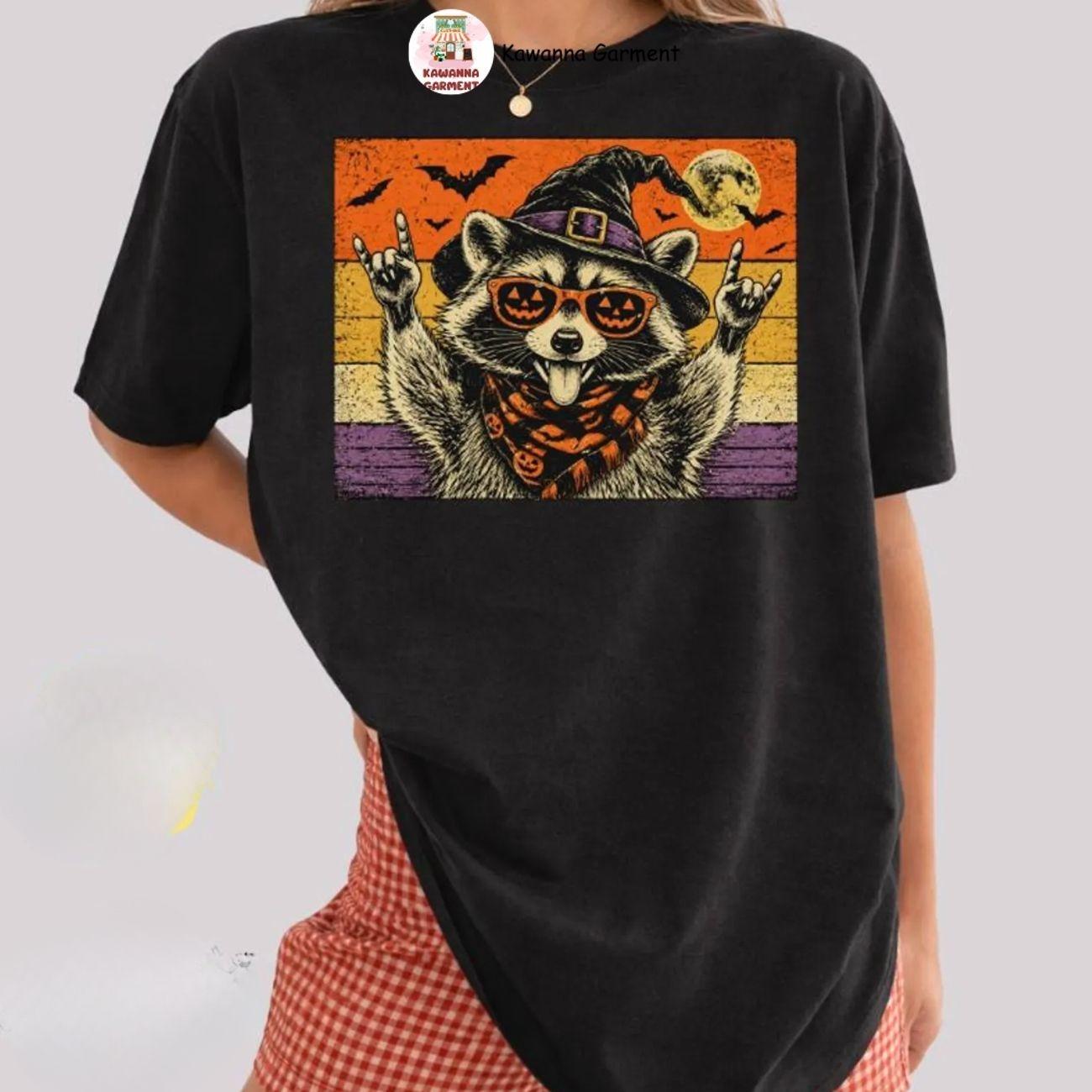 Comfort Colors Vintage Fall Season Spooky Ghost T-shirt,  Raccoon Autumn Funny Halloween Gift, Halloween Season, Full Size,
