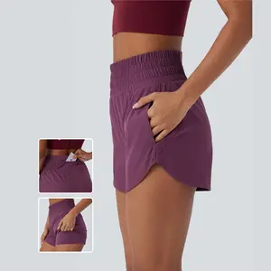 Halara Breezeful High Waisted Multiple Pockets 2-in-1 Curved Hem Quick Dry Running Shorts 3.5''