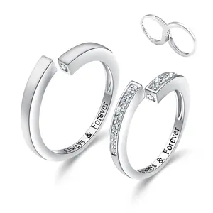 Couple Rings  Sterling Promise Ring For Couples Romantic Love Gifts Adjustable Engagement Wedding Him And Her