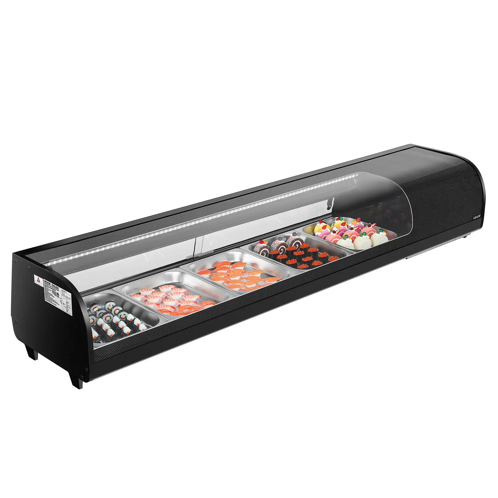 【DealsForYouDays】【DealsForYouDays】 VEVOR Sushi Display Case Refrigerator, 2.9 Cu. ft Commercial Sushi Case, 5-Pan Countertop Showcase with Curved Glass, LED Lighting, and Digital Temperature Control, for Sushi-Bar, Restaurant, Storedealsforyoudays