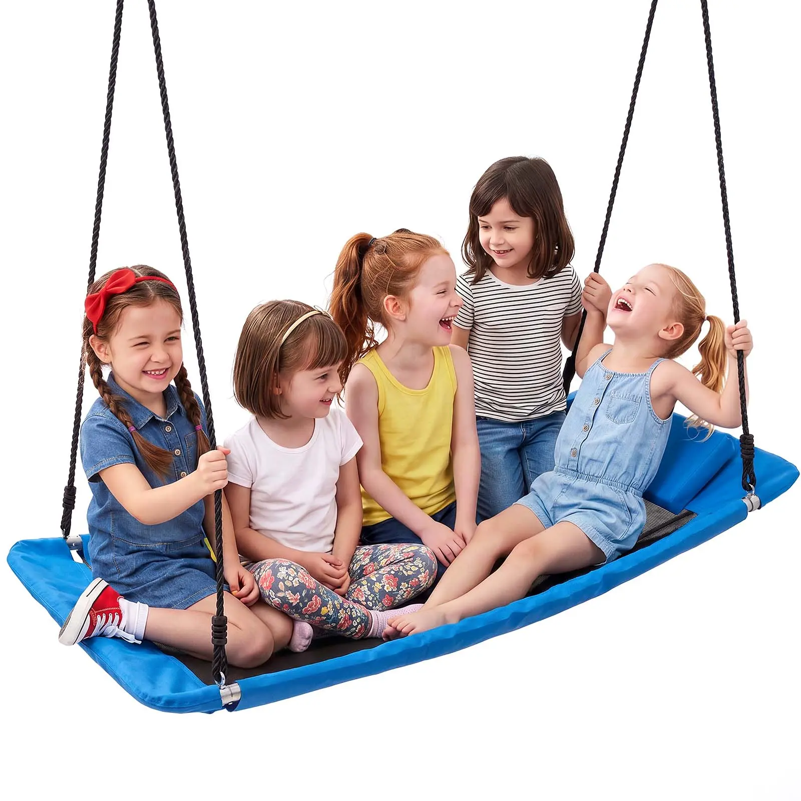 VEVOR Large Size Platform Tree Swing, 700lb Capacity 60" Rectangle Blue 900D Oxford Fabric Seat for Multiple Users, Backyard Outdoor Use, 2 Hanging Straps, Adjustable Ropes, Curved Edge Design