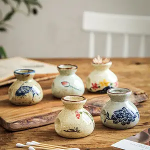 Vintage Ceramic Toothpick Holder, 1 Count Fish/Flower Motif Pattern Toothpick Storage Jar, Toothpick Organizer for Home Kitchen Restaurant Coffee Shop, Coffee Canister, Coffee Storage Canisters