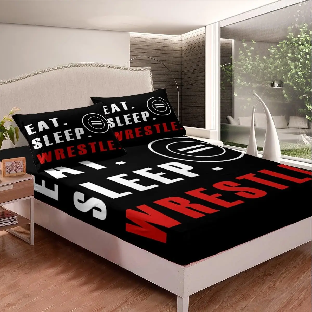 Feelyou Queen Size Vibrant Sports Print Microfibre Sheet Sets - Decorative Bedding with Deep Pockets, Wrestling Decor, Super Soft, Elastic Edges, Quick-Drying, Machine Washable