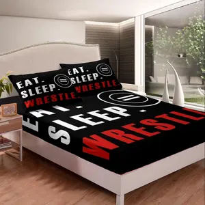 Feelyou Twin Size Sports Theme Microfibre Fitted Decorative Bedsheet Sets - Deep Pocket, Wrestling Decor, Super Soft Bedding Cover