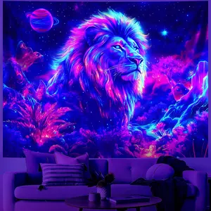 2d Flat, 2d Flat Fluorescent Tapestry, Neon Lion & Theme Print, Room Decor Wall Hanging for Bedroom, Living Room, Office. Also Lndoor and Outdoor Holiday Door Flag for Porch, Garden. Computer Room Decor, Festive and Party Decor10, 2d Flat