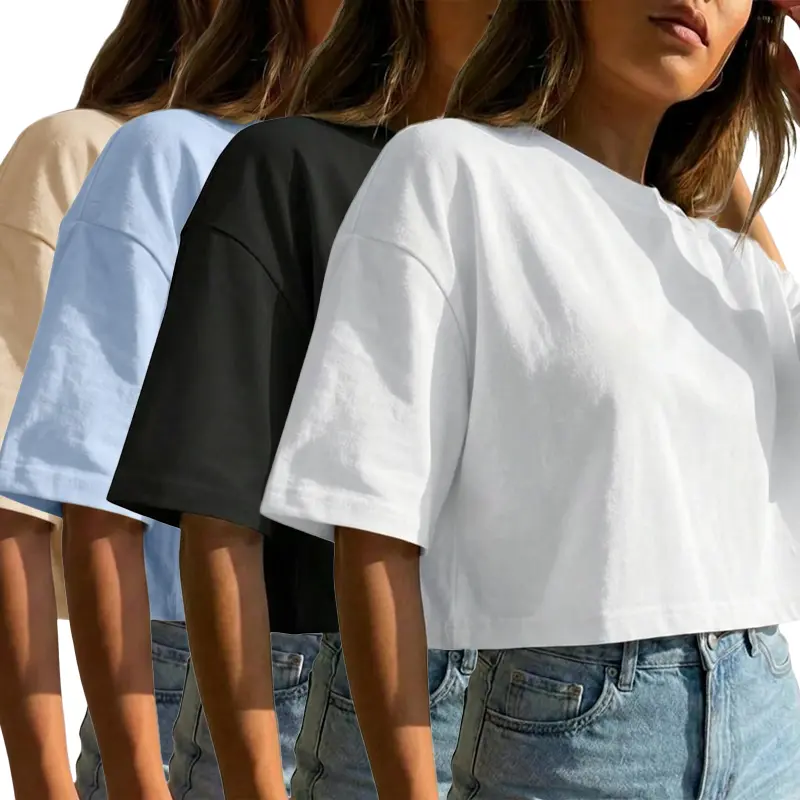 Basic Plain White Drop Shoulder Crew Neck Crop Top Short Sleeve T-Shirt, Soft Comfortable Casual Summer Daily Everyday Outfit Streetwear For Teen Girls