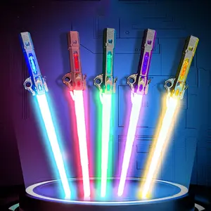 Children Colorful Glowing Rechargeable RGB Light Saber Sword Toys Telescopic Music Laser Sword 2-in-1 Rotating Decompression Toy lightsabers